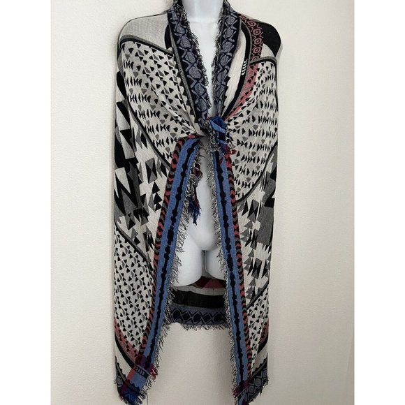 Blanket Wrap Aztec Western Scarf  Lightweight Versatile~ 46x46” - Picture 1 of 4